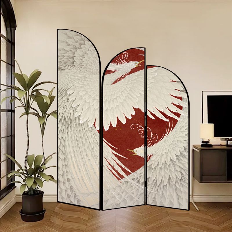 Indoor Opaque Folding Temporary Wall Panels with Natural Wood Frame, 3 Panels, Double Sided Print, Self-supporting
