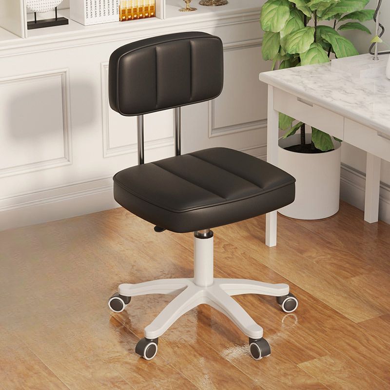 Adaptable Height Low Back Rotatable Task Stool with Wheels & Upholstered Seat