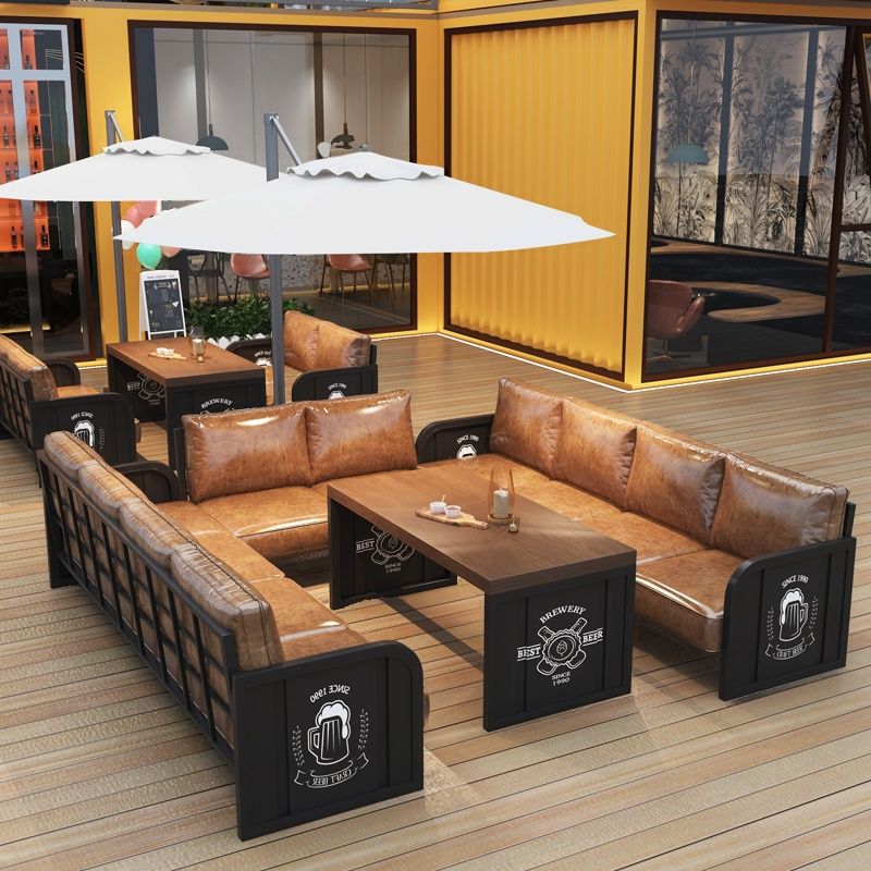 Industrial Single Sided Booth in Dark Brown with Handrail, 3-seater/Seats 2, Foam Upholstery Fill Material