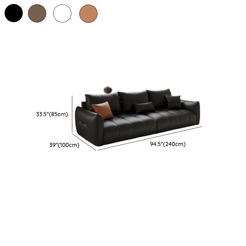 Modish Solid Color Scratch-durable Standard Sofa in Midnight Black/Mocha/Off-White, Seats 3 with 3 Pillows