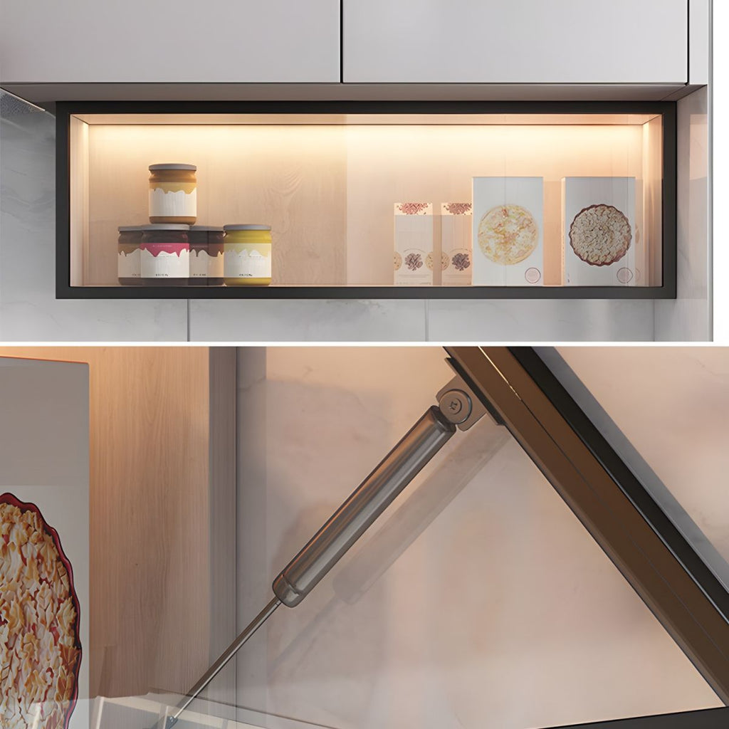 Contemporary Faux Wood Wall Mounted Display Cabinet with Glass Door in Grey