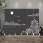 Indoor Opaque Collapsible Room Screen with Pine Wood Frame, 6 Panels, Double Sided Print, and Freestanding Feature