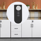 Warp-proof Midnight Black/Natural 2-Wide/3-Wide/5-Wide or more Timber Office Storage Credenza with Shelf Unit and Locking Door, Drawers Included/Not Included