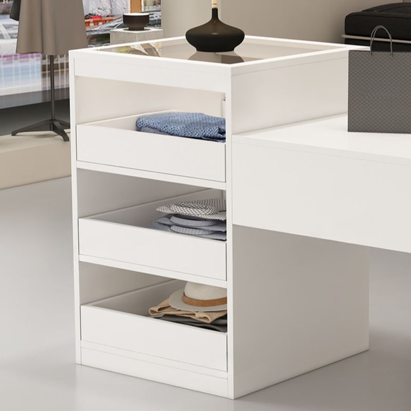 Sepia Rectangle Display Table with Locker and Unfinished Tempered Glass Top, 30-39 in Height, 20-29 in Width