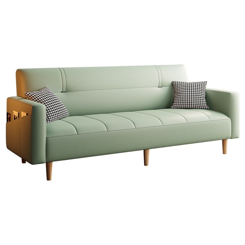 Synthetic Leather Convertible Sofa in Grey/Light Blue/Light Green with Arm