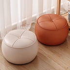 Simple Orbicular Solid Color Standard Ottoman in Vinyl Leather with Stitch-tufted Design