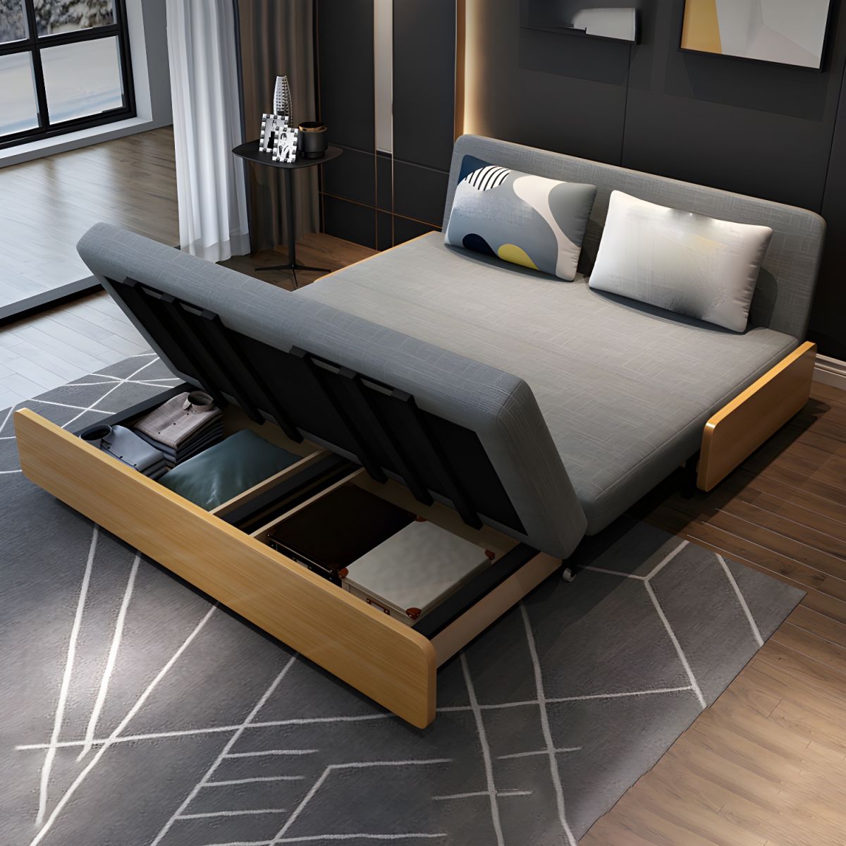 High Wear Resistance Armless Sofa Bed 32.68"H Fabric Tight Back Sofa Bed