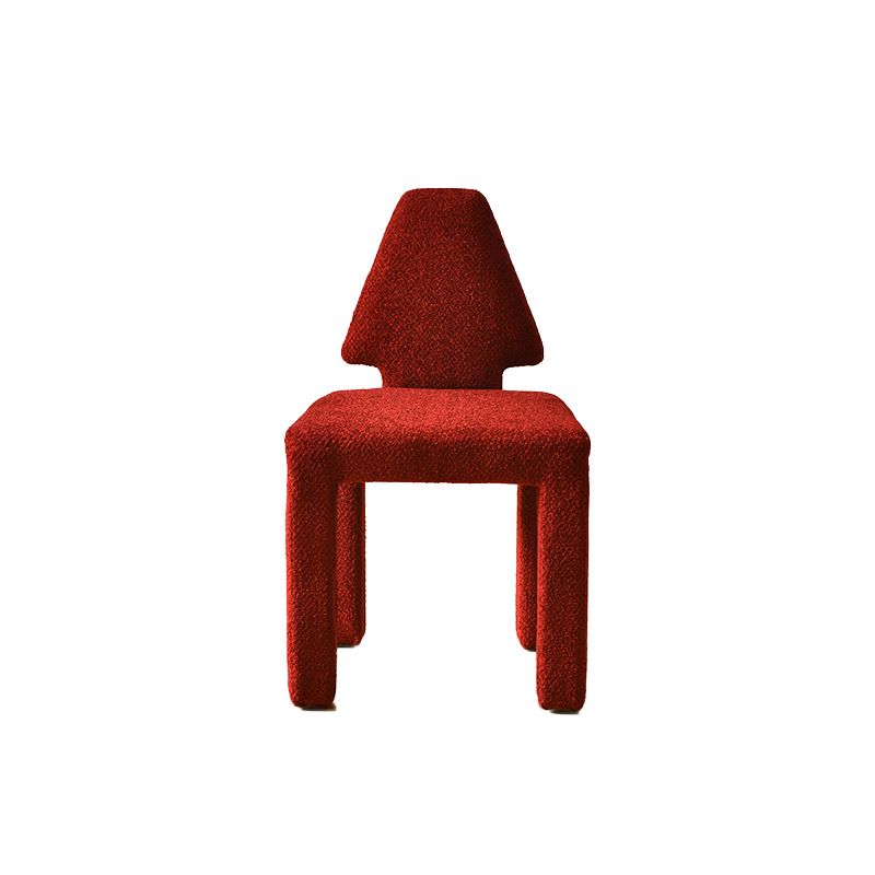 Modish Drawing Room Side Chair with Solid Back Panel, Upholstered in Ink/Sepia/Vermilion, Natural Wood Legs