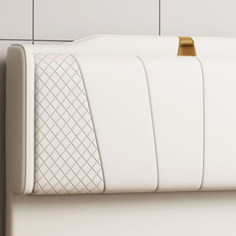 Trendy Panel Headboard in Natural Wood with No Distressing, Scooped Shape for Queen/Full Bed, Sponge Upholstery Fill, Standard Height