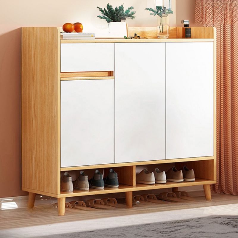 Reclaimed Wood 5 Tiers Shoe Tower with Shelf, Compartments, Cabinet Door, Dustproof, and Closed Back