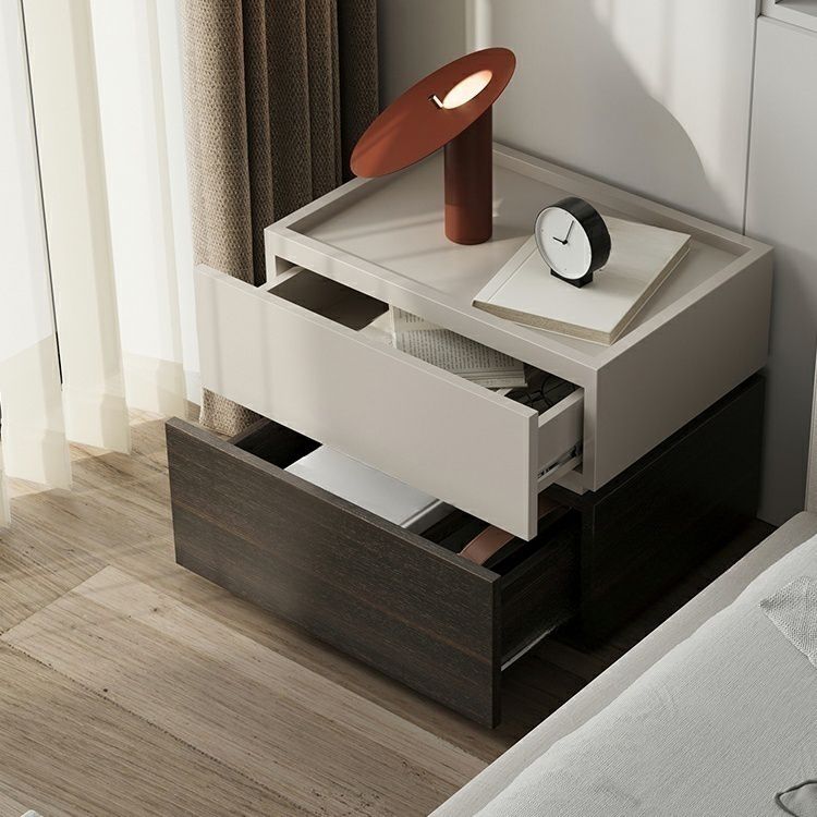 Art Deco Wood Nightstand with Drawer Storage, Small Size and Brown Finish