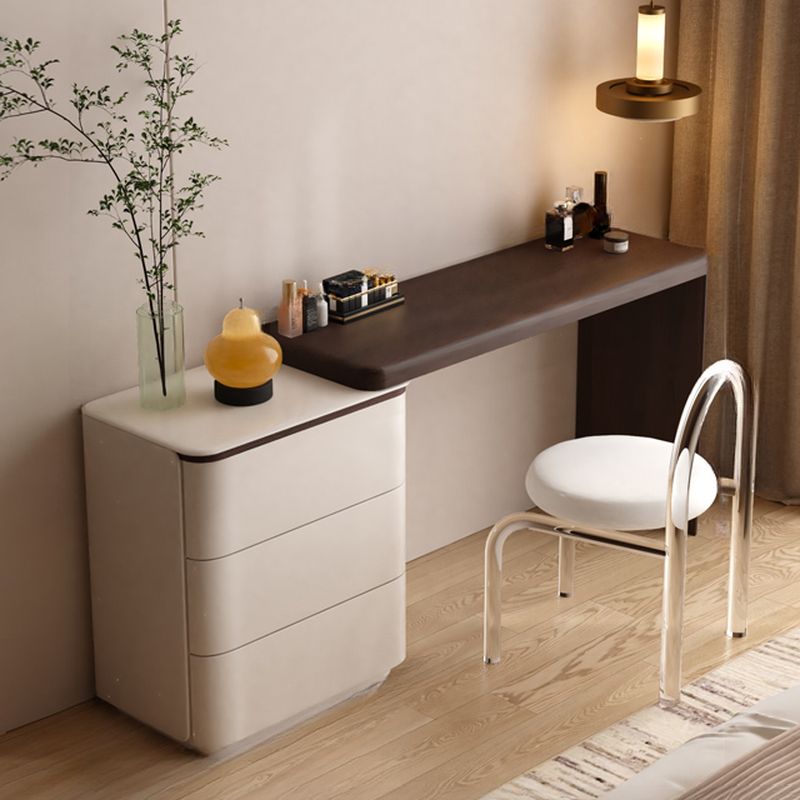 Modish Large Vanity Set with Reclaimed Wood Table Top, White Chair, and 6/3 Drawers
