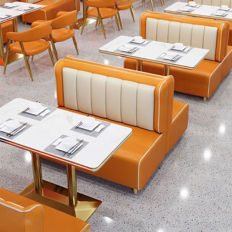 Modern Simple Style Single Sided Booth with Channel Back in Bright Orange for 2-person Seating, Foam Upholstery