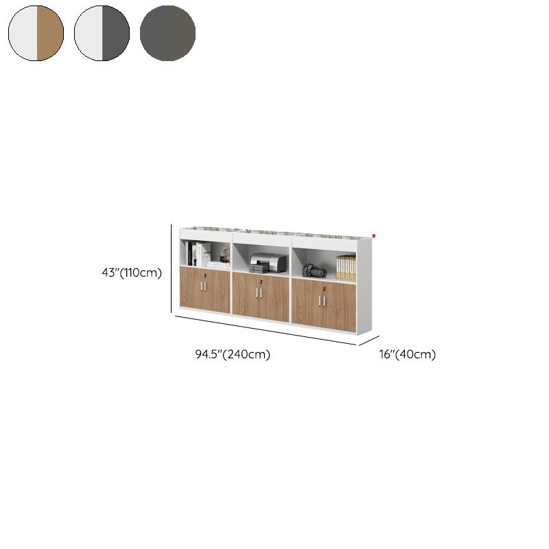 Casual Manufactured Wood Credenza with Shelf Unit and Locker, Featuring Locking Door and 4-Wide/2-Wide/3-Wide Compartments