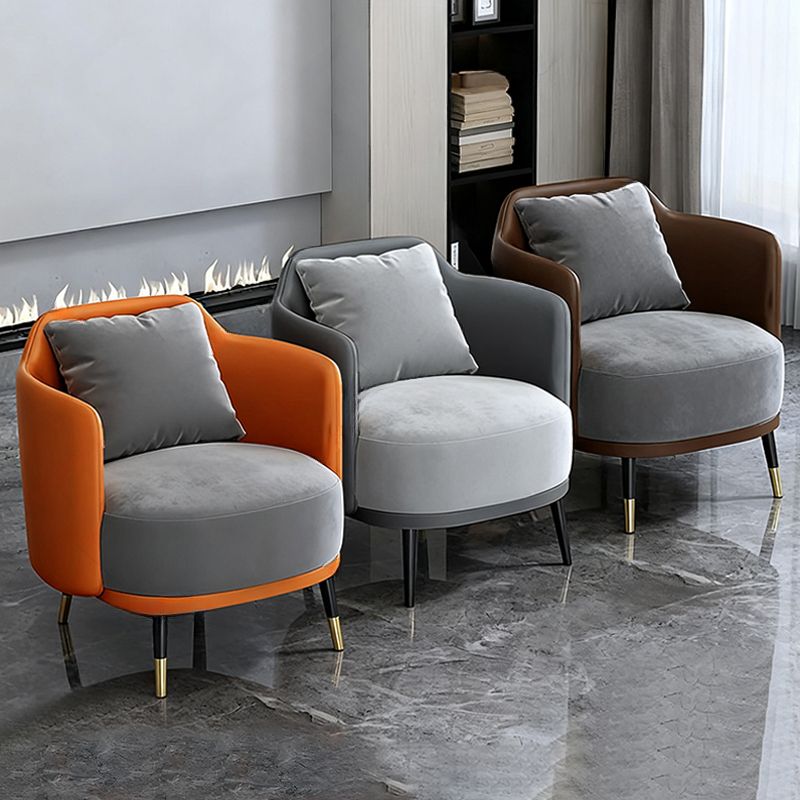 Simplistic Solid Color Arm Chair with Pillow Back in Grey, Including Arms and Pillow