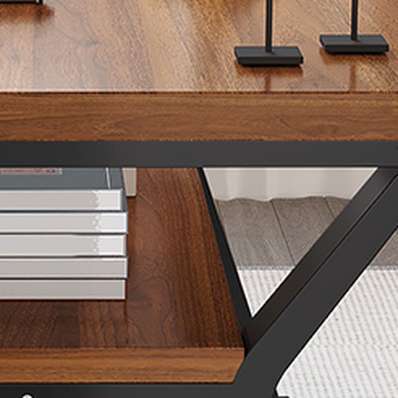 Casual Writing Desk with Storage, Scratch-proof Trestle Base, Exterior Shelf, and Ink/Dove Grey/Chalk Lumber Top