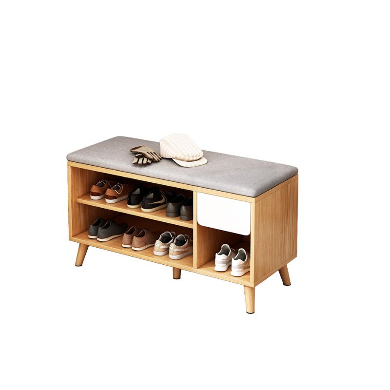 Modern Engineered Wood Shoe Storage Bench with 2 Tiers, Shelf, Gate, Dustproof Cover, and Closed Back