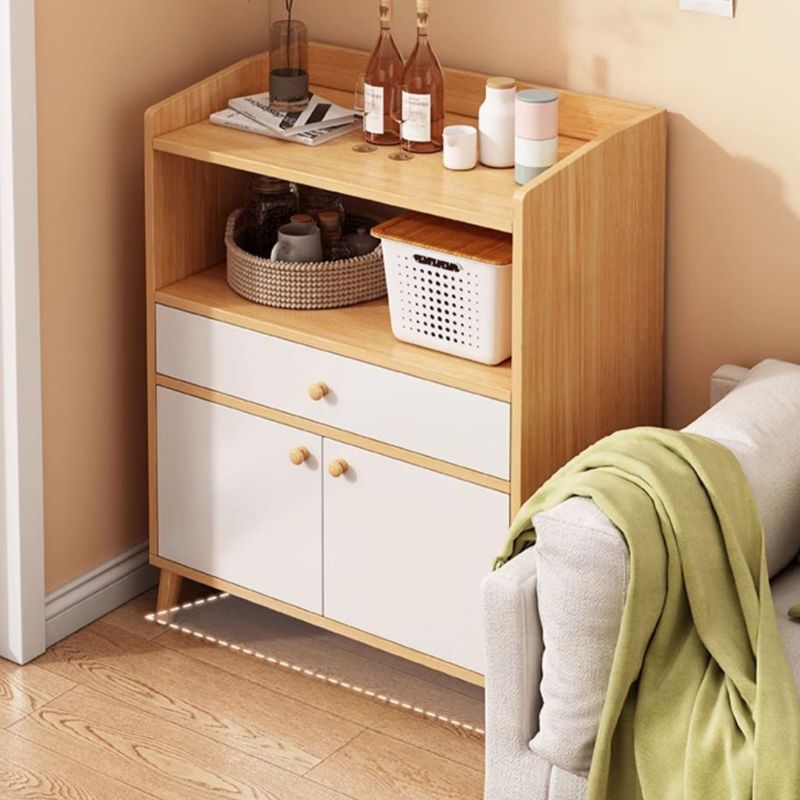 Wood Grain Art Deco Narrow Sideboard with 2 Shelves, Larder Storage, Lumber Countertop, and 3/2 Doors