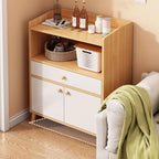 Wood Grain Art Deco Narrow Sideboard with 2 Shelves, Larder Storage, Lumber Countertop, and 3/2 Doors