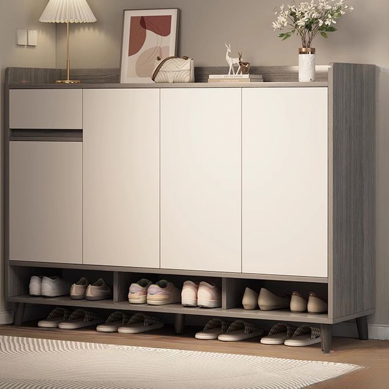 Reclaimed Wood 5 Tiers Shoe Wardrobe with Shelf, Compartments, Cabinet Door, Dustproof, and Closed Back