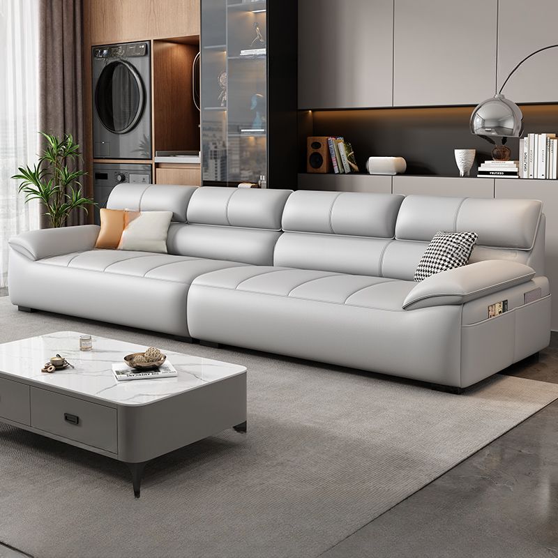 Contemporary Modern Solid Color Water Resistant Standard Sofa in Ink/Light Gray/Off-White, 4-Seater with 3 Pillows