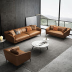 Contemporary Modern Solid Color Water Resistant Standard Sofa in Sepia, 4-Seater with Slipcover and 6 Pillows