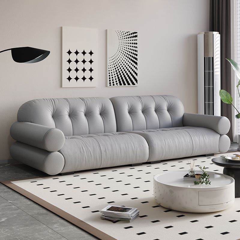 Modish Solid Color Stain Resistant Standard Sofa in Midnight Black/White/Light Brown, Seats 3/2-seater with 2 Pillows