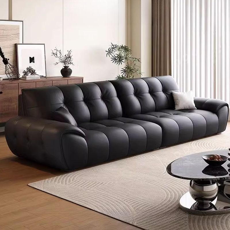 Contemporary Modern Solid Color Scratch-durable Standard/Single Sofa in Midnight Black, Seats 4/3 with 2 Pillows