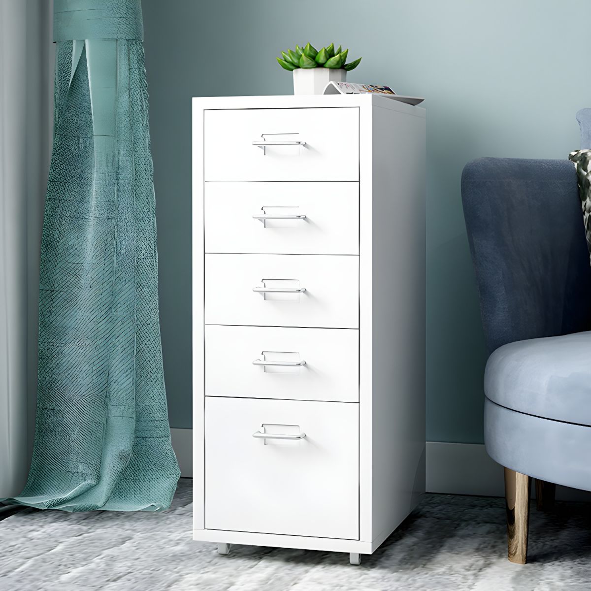 Contemporary File Cabinets Steel Frame Mobile Filing Cabinet with Wheels