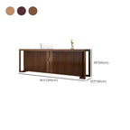 Rectangle Solid Wood Top Tan/Unfinished Color/Brown Reception Desk with Cupboard, Keyboard Tray & Filing Cabinet
