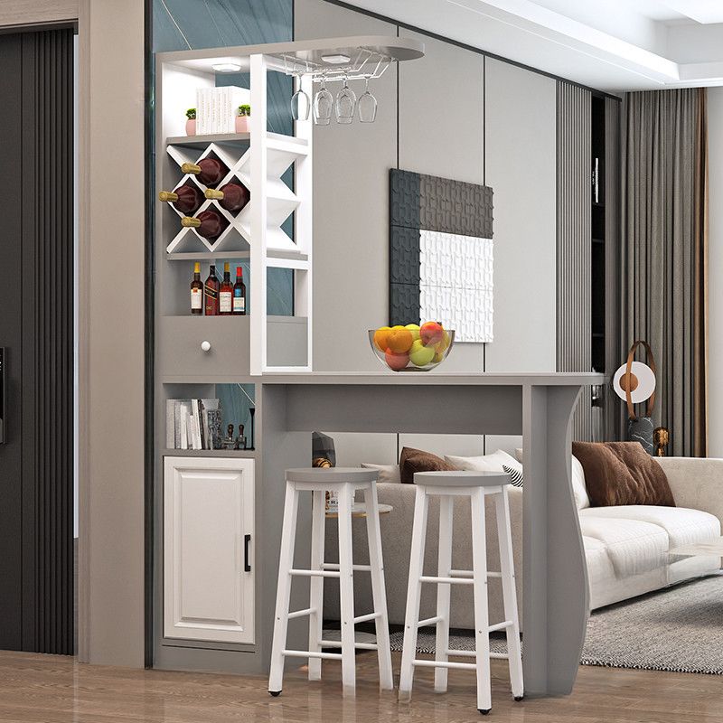 Simplistic Pub Table with Composite Wood Top and Unmovable Pedestal, White Container Storage, Rectangle Shape