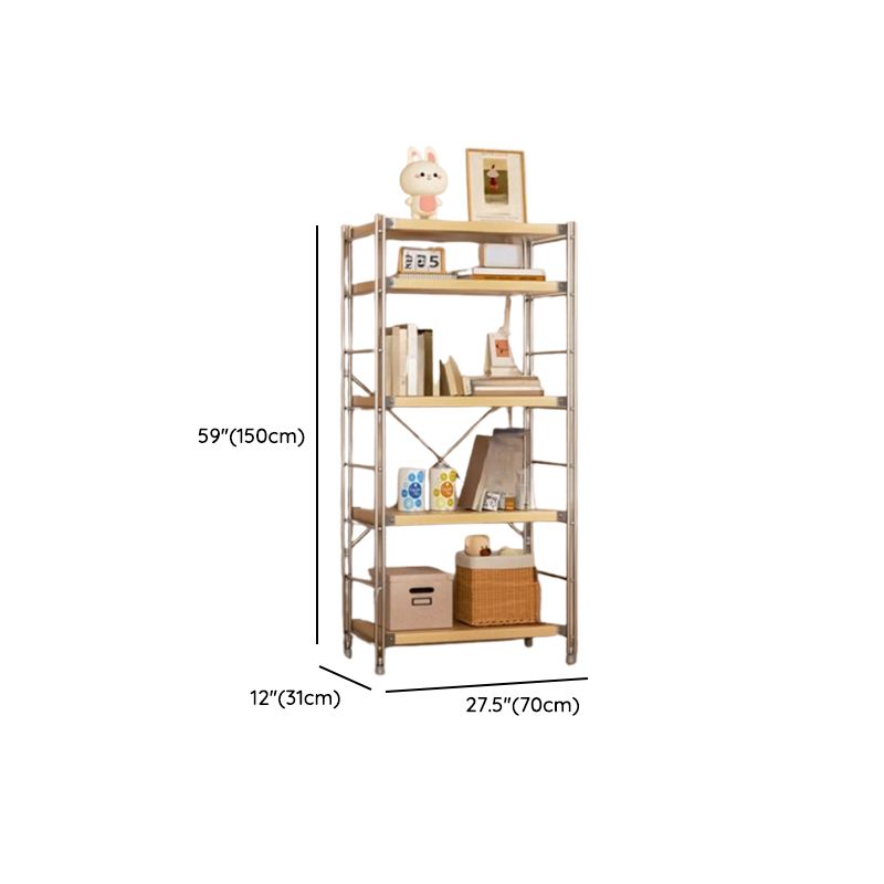 Natural Finish Simplistic DVD Storage Shelf with Steel Frame and Alterable Shelf, Standing Installation