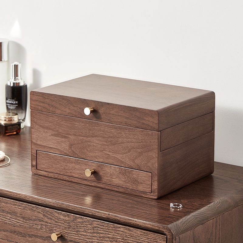 Sepia Modern & Contemporary Timber Jewelry Cabinet with Solid Color Pattern and Mirror