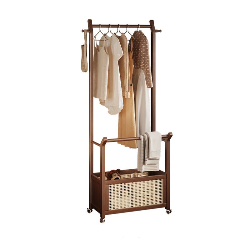 Auburn Modern Simple Style Hall Rack with Receptacle, Rubberwood Frame, 1 Basket, and Wood Hook