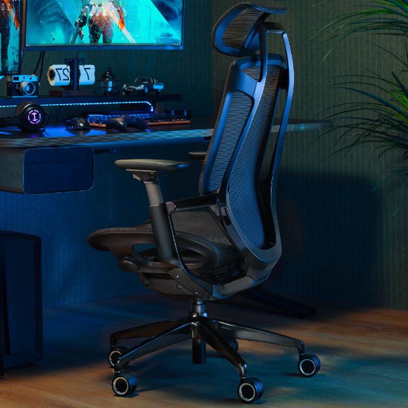 Aluminum Frame Glide Multi-levelled Monochromatic Office Chair with Arm, Rollers, Lumbar Support and Adjustable Backrest