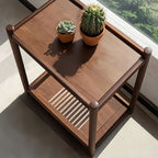 2 Tiers Rectangle Flower Stand with Natural Wood Top, 1 Piece Set, 2 Shelves, and Legs