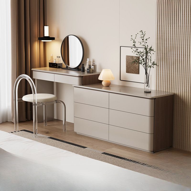 Sand Modish Large Makeup Vanity with Natural Wood Table Top and 8 Drawers/5 Drawers
