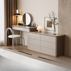 Sand Modish Large Makeup Vanity with Natural Wood Table Top and 8 Drawers/5 Drawers