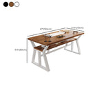 Casual Writing Desk with Storage, Scratch-proof Trestle Base, Exterior Shelf, and Ink/Dove Grey/Chalk Lumber Top
