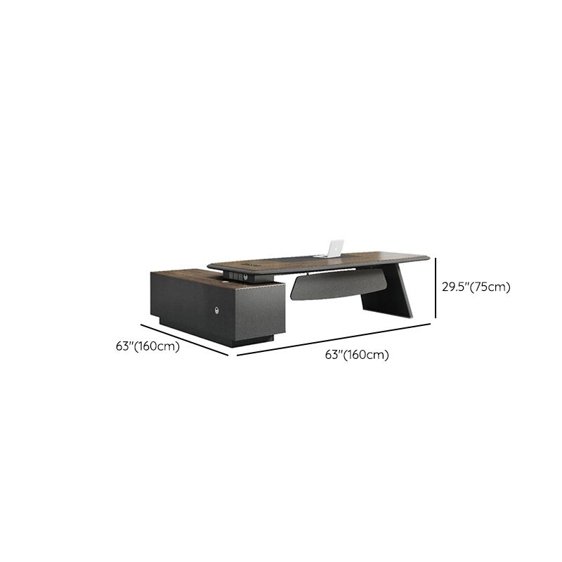 Office Desk with 2 Drawers, Cabinet, Stump Base, Exterior Shelf, Cable Management, Front Splash, and Cooling Hole