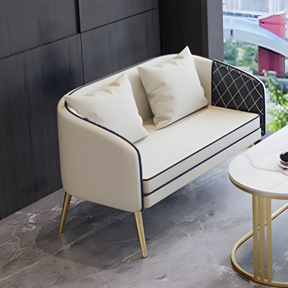 Modern Leather Upholstered Sofa with Sloped Arms in Solid Color