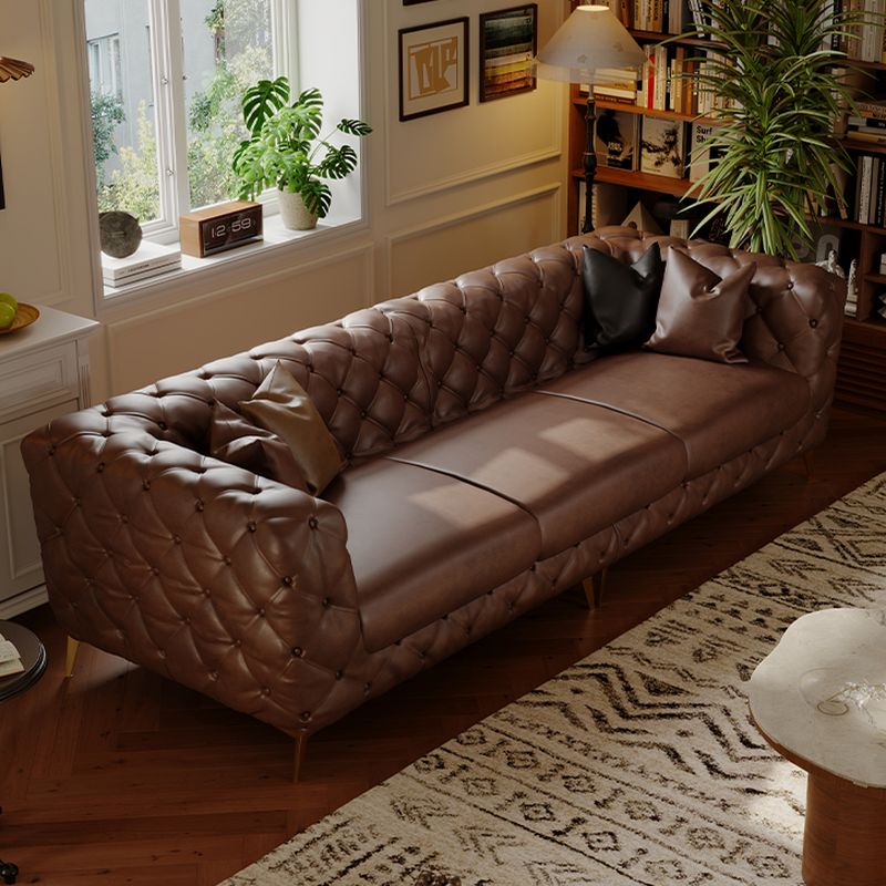 Drawing Room Standard Sofa in Genuine Leather Black/Mocha/Coffee with Armrest and 4 Pillows