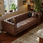 Drawing Room Standard Sofa in Genuine Leather Black/Mocha/Coffee with Armrest and 4 Pillows