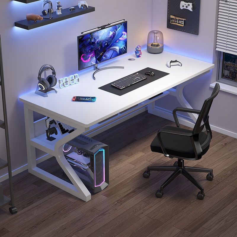 Minimalist Gaming Computer Desk with Rust Resistant Sled Base, Exterior Shelf, Wire Management, and Manufactured Wood Top