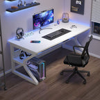 Minimalist Gaming Computer Desk with Rust Resistant Sled Base, Exterior Shelf, Wire Management, and Manufactured Wood Top