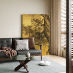 Lemon Color Opaque Fold-up Screen Divider with Natural Wood Frame, 3/4 Panels, Double Sided Print, and Independent Design