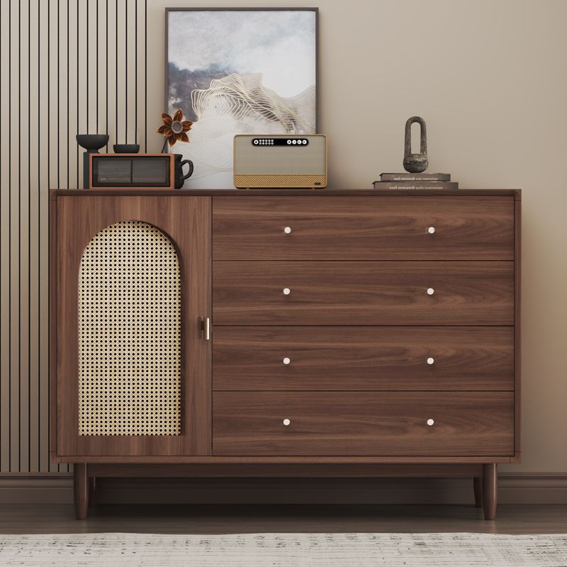 Trendy Raw Wood Wardrobe Chest Of Drawers with 4 Drawers, Hutch, 2 Interior Shelves, Horizontal