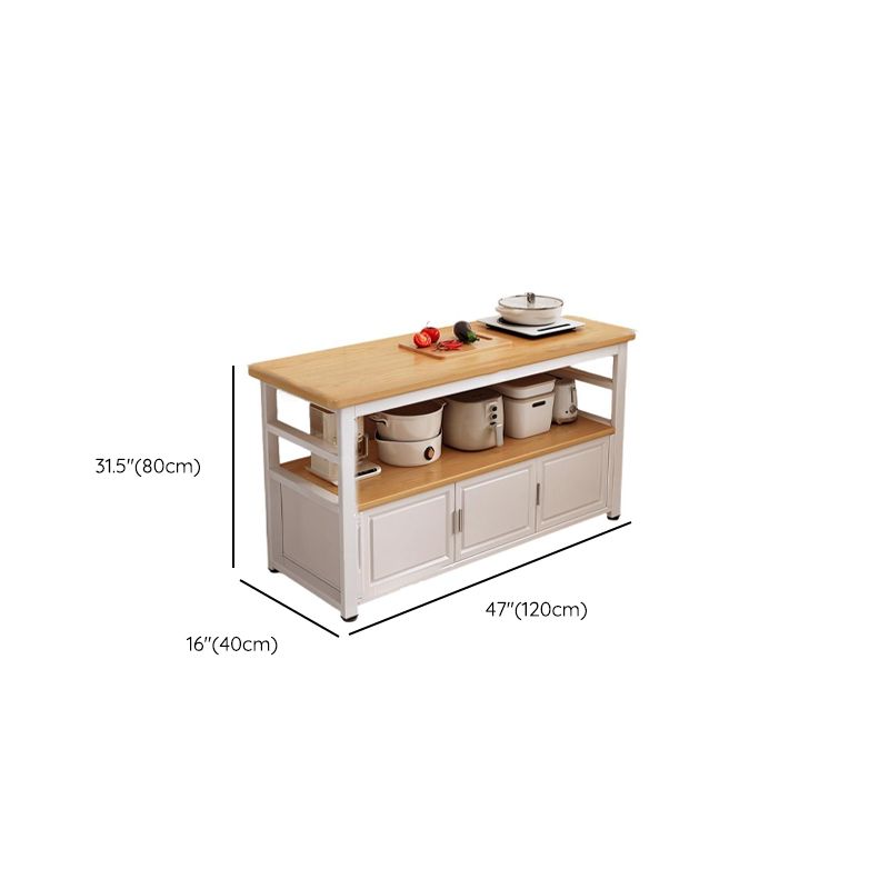 Modish Rectangle Kitchen Island with Exterior Shelving, Manufactured Wood Countertop, Open Storage, Double Sided Cabinet in Natural