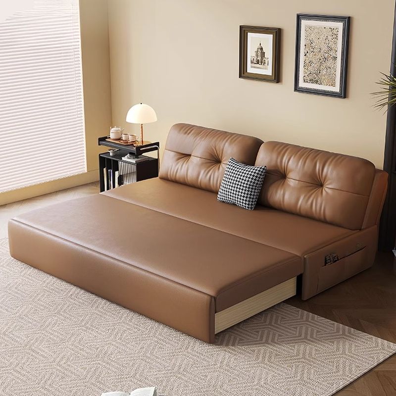 Light Brown Tufted Back Futon Day Bed with Receptacle Storage