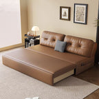 Light Brown Tufted Back Futon Day Bed with Receptacle Storage
